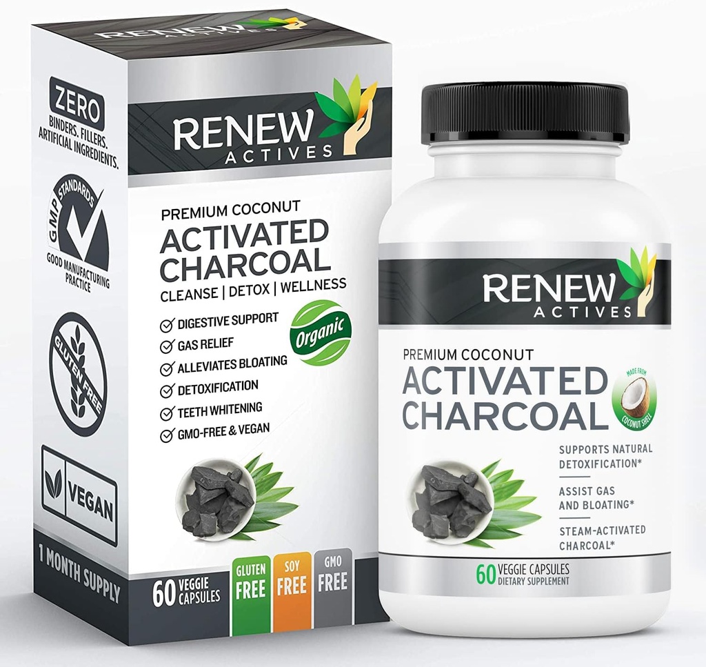 Activated Charcoal Suplemen 11100MG per 2 Kapsul - Digetical Dukungan & Gigi Pemutih Formula, Tidak Ada Ingrelasi Artificial - Dibuat di Kanada - 60 Kapsul