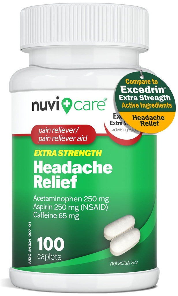 Relief sakit kepala dengan Acetaminofhen 250 mg, Aspirin (NSAID) 250 mg, Caffeine 65 mg - Bantuan Temporary dari Minor Acs & Pains - Bandingkan dengan Excedren Kekuatan Reliever (100 Caplets)