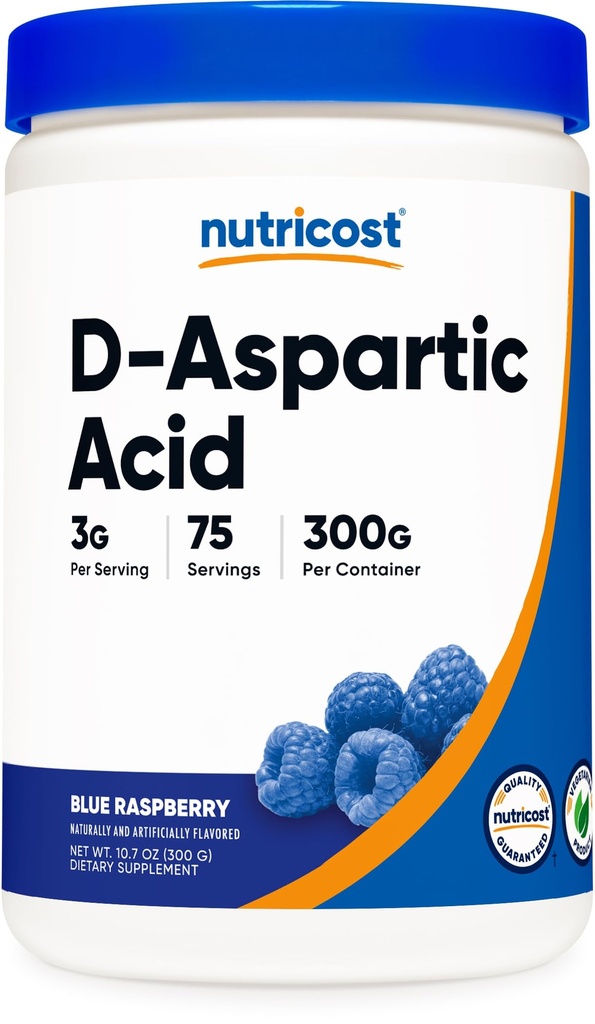 Nutricost D- Aspartic Acid (DAA) Powder 300G (Blue Raspberry) - Flavored D- Aspartic Acid Powder Suplemen