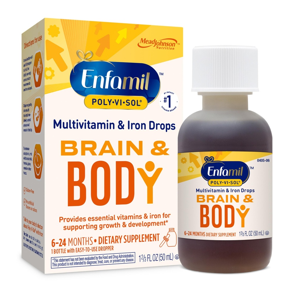 Enfamilil Poly- Vi- Sol dengan iron Liquid Multivitamin Drops, Supports Growth & Development *, 50mL Bottle
