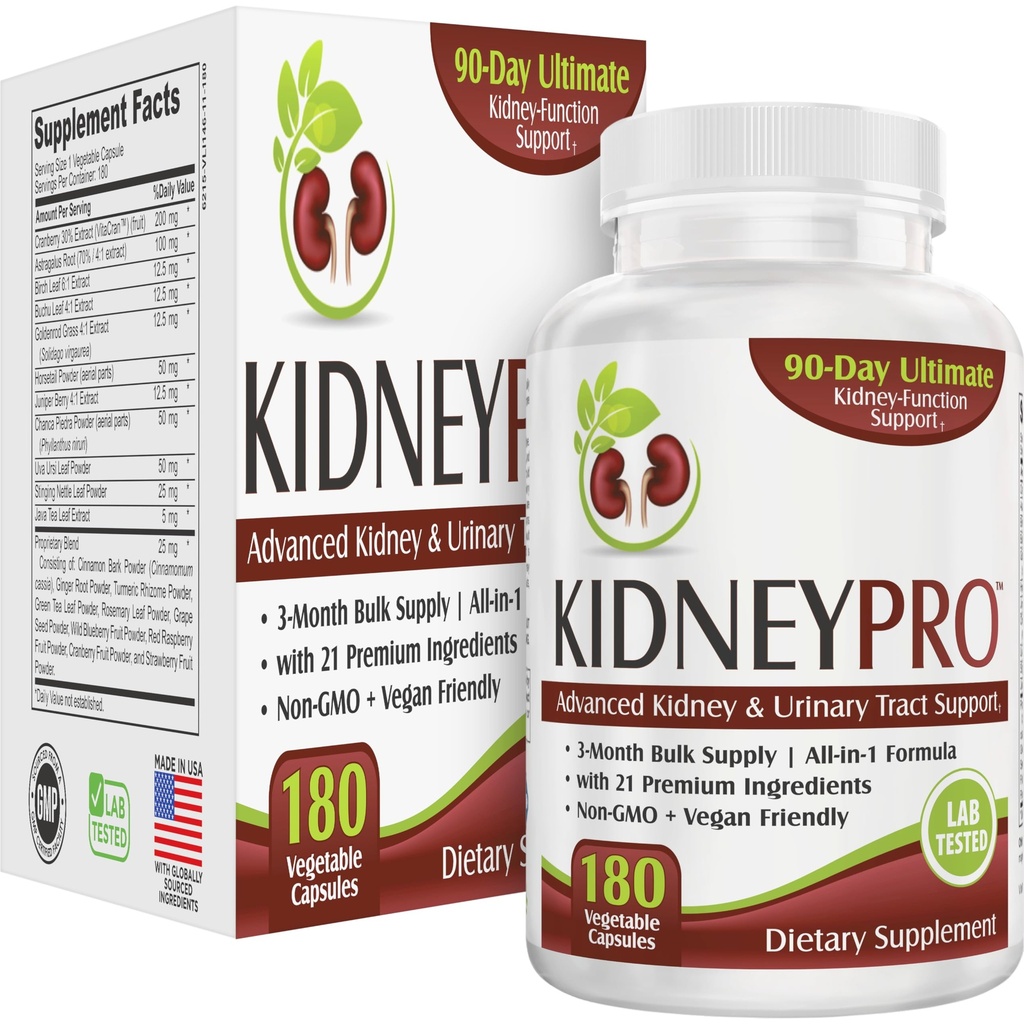 Kidney- PRO 124; 3- Bulan Supply dengan 21 Suplemen Kesehatan Kidney 124; Semua-in-1 Blend 124; Kidneys & Urinary Trakt Suppplemen Attention = 124- Hari Persediaan Bulk 124; 180 Capsules