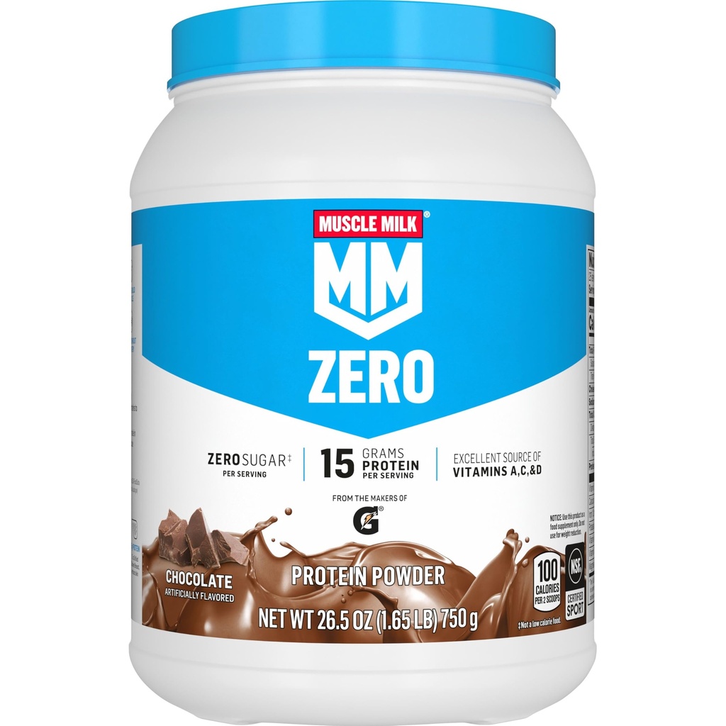 Muscle Milk ZERO, 100 Calorie Protein Powder, Chocolate, 15g Protein, 1.65 Pound, 25 Servis