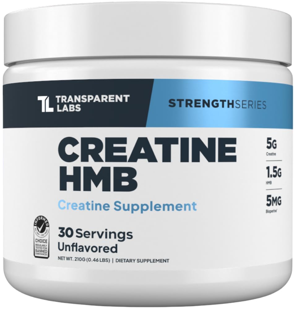Lab Transparent Creatine HMB - Creatine Monohydrate Powder dengan HMB untuk Perkembangan Muscle, Peningkatan Kekuatan, Keluaran Energi Enhanced, dan Peningkatan Atletik Performance - 30 Pelayan, Tanpa Rasa
