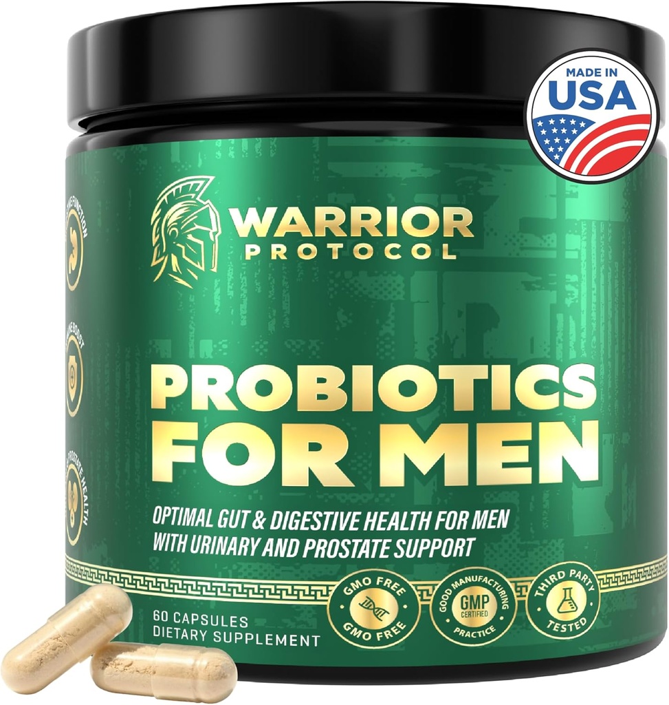 Provinsi untuk Pria dengan Prebiotik - Men Probiotic Suplement for Digetical Health, Gut Health, Ammune Health, Bloating and Prostate Care - Strains Shelf Stable, Gluten & Soy Free 60 kapsul.