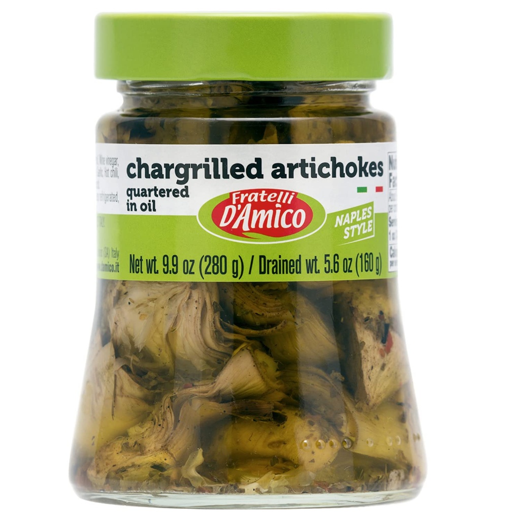 FRATELLII D 'AMICO - Charried Artichoke, Quartered in Oil, Grilled, Naples Style, 9.9oz (280g) NON- GMO