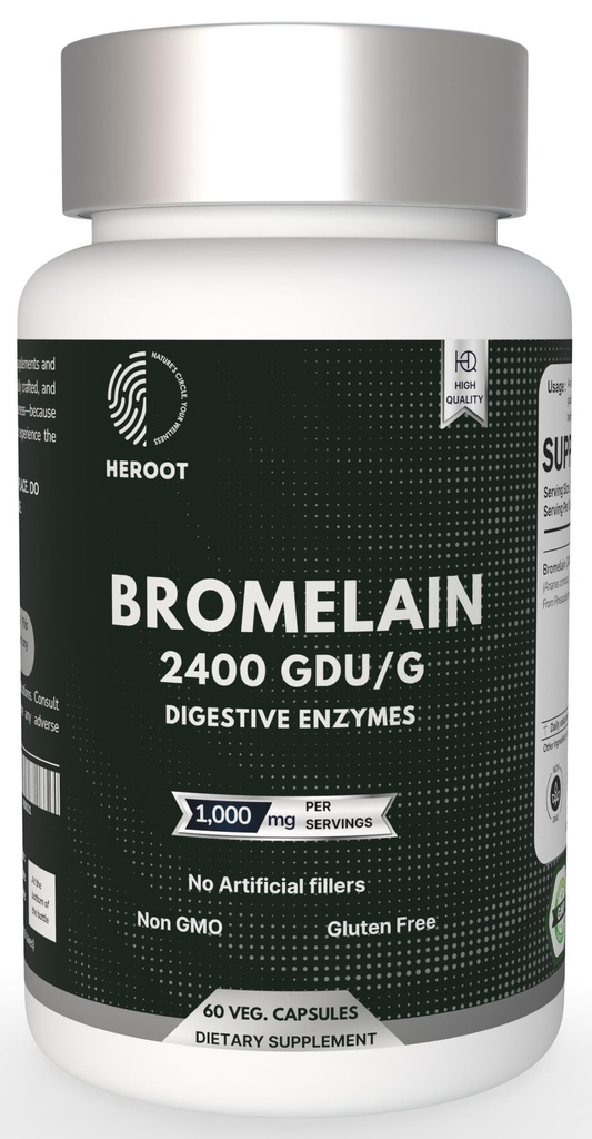 Bromelain 500mg 124; 60 Plant-Based Capsules 124; 2400 GDU Potency 14; Pasokan Kesehatan Gabungan & Ditraffic 124; Tidak Ada Preservatives atau Artificial Addents
