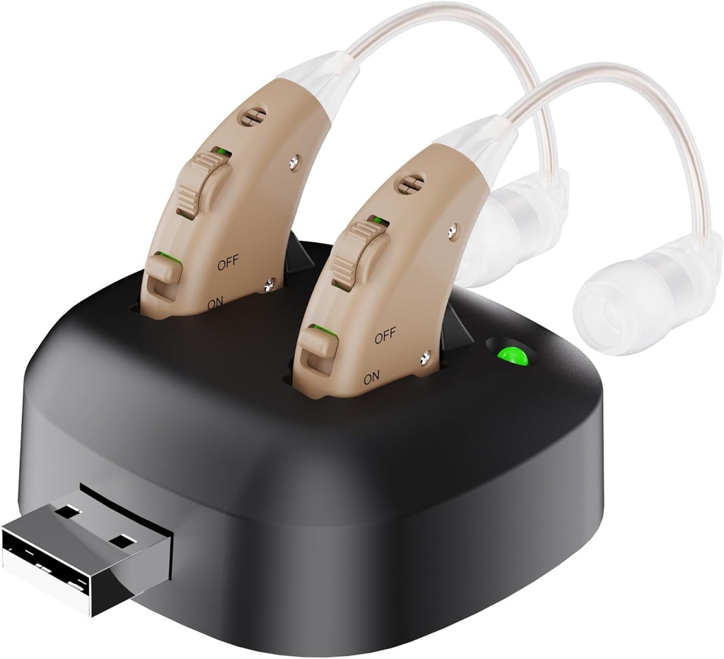 Digital Hearing Amplifier - Rechargable Behind the Ear Personal Hearing Enhancement Sound Amplifier, BTE Digital Amplifier with USB Charging Dock by MeDca