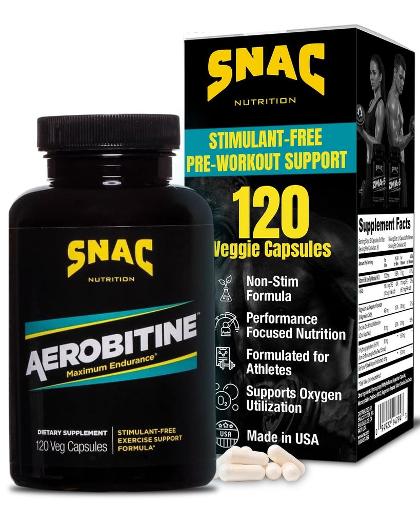SNAC Aerobitine - Stimulant Free Pre-Workout Suplemen Maksimum Endurance. Nitric Oxide Booster, Imporestan Blood Flow, Reduces Fatigue & Thermogenic Benefits. 120 Veggie Capsules