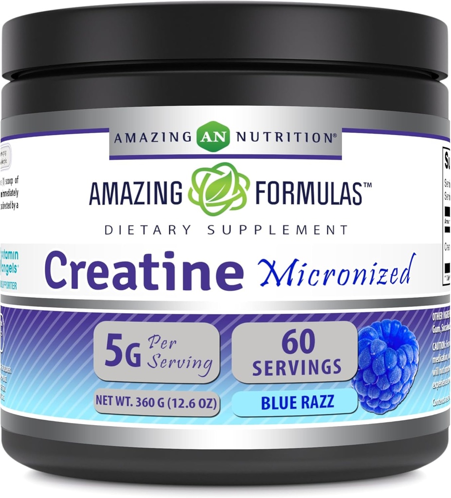 Amazing Formulas Micronized Creatine Monohydrate Supplemen 124; 5000 mg Per Serving 14; Ideal Pre & Post Workout Suplemen AS (12.6 Oz 124; Blue Rasbperry)