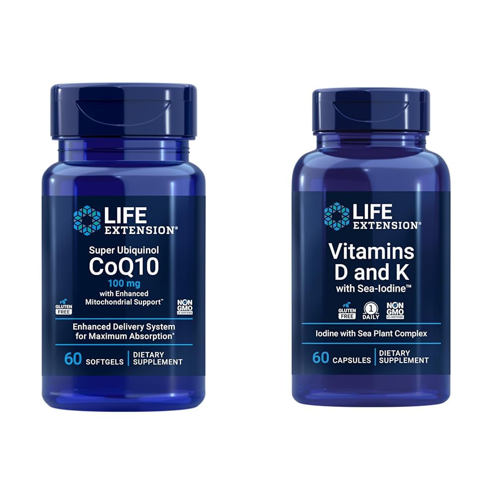 Ekstensi Hidup Super Ubiquinol CoQ10 dengan dukungan Enhanced Mitokondrial & Vitamin D dan K dengan Sea- Iodin, Vitamin D3