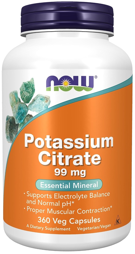 NOW Foods, Potasium Citrate 99 mg, Supports Electrolite Saldo and Normal pH *, EscalypMineral, 360 Veg Capsules