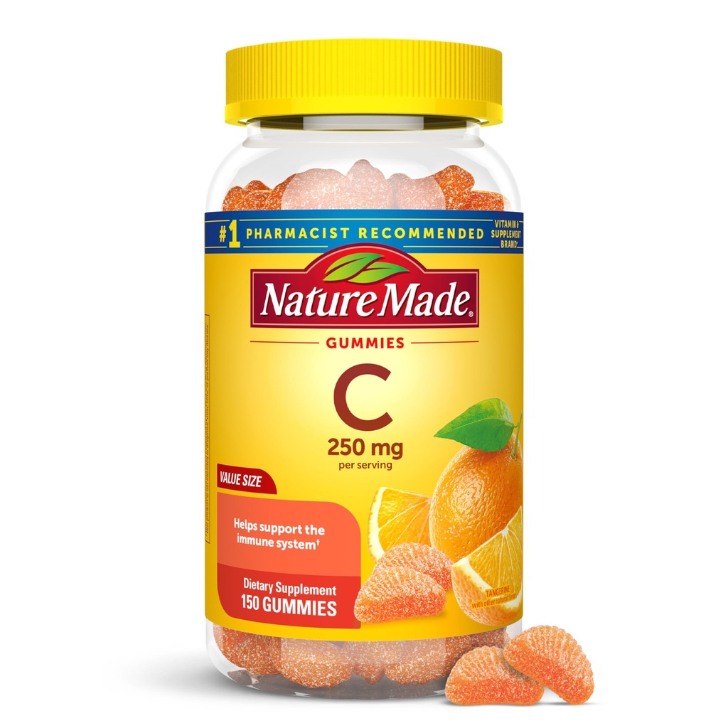 Nature Made Vitamin C 250 mg Per Serving, Dietary Supplement for Imune Dupport, Vitamin C Gummies for Dewasa, 150 Gummies, 75 Day Suppply