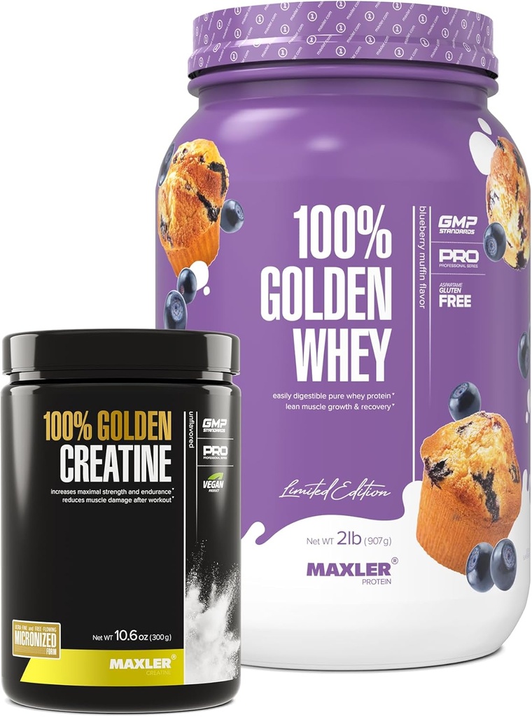 Maxler 100% Golden Whey (Blueberry Muffin 2 lb) & 100% Golden Creatine (Unflafeted 10,6 oz)