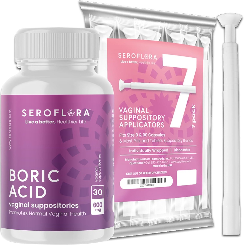 Bioric Acid Vaginal Suppotitor for Women with Suppotory Applicators - Boric Acid Pills Dukung Vaginal Odor Control - 30 Suppotitor 7 Applicators