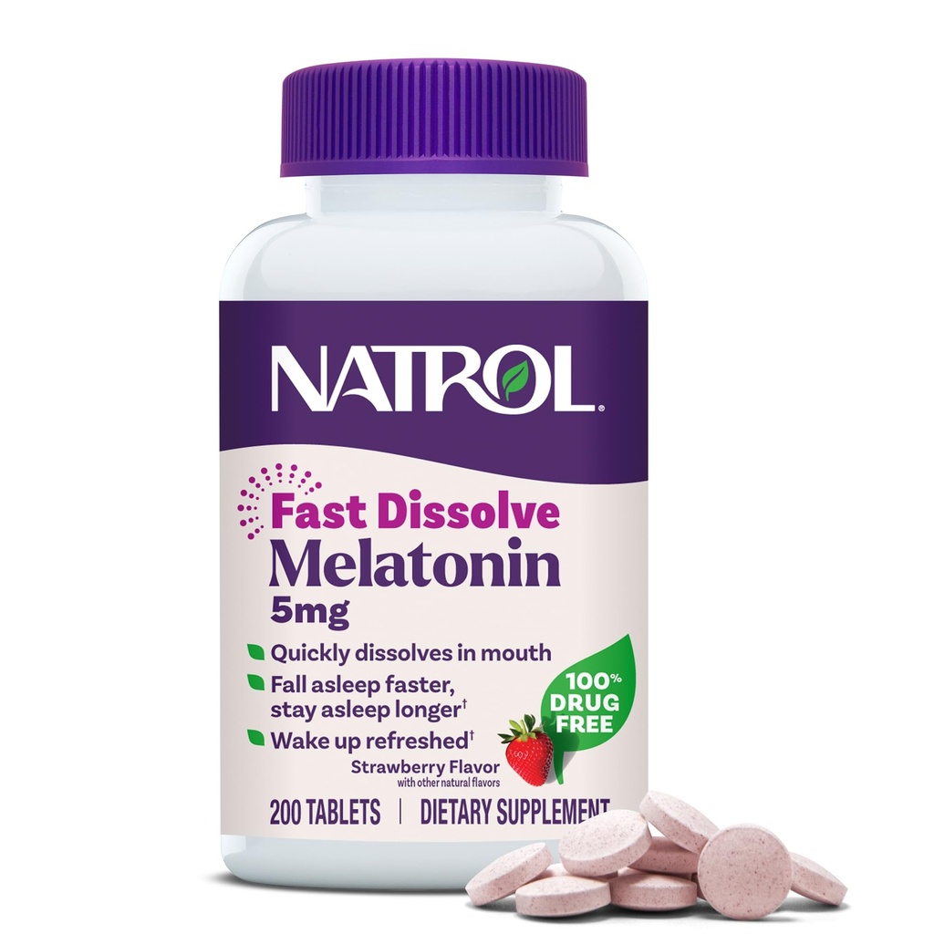 Natrol Melonatin 5mg Quast Dissolve Tablet, Suplemen Dukungan Tidur untuk Dewasa, Strawberry Flavor, 200 Tablet, Sampai dengan 200 Hari Supply