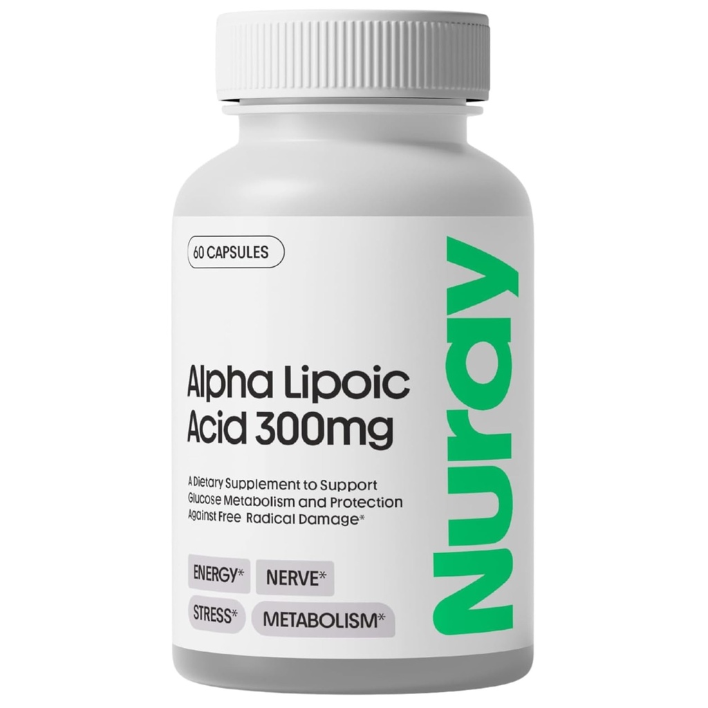 Nuray Alpha Lipoic Acid 300mg - Antioxidant Suplement for Healthy Aging Production, Proper Nerve Fungsi, Metabolisme - 60 Vegetarian Kapsul, GlutenFree Dietary Suplemen