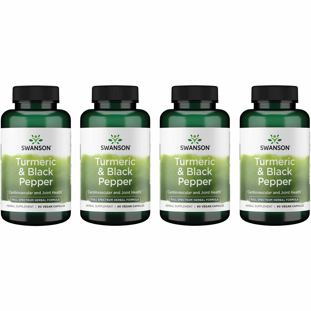 Swanson Premium - Turmeric & Black Pepper - Antioksidant, Ditraffic & Gabungan Dukungan - 90 Veg Caps (4 Pack)