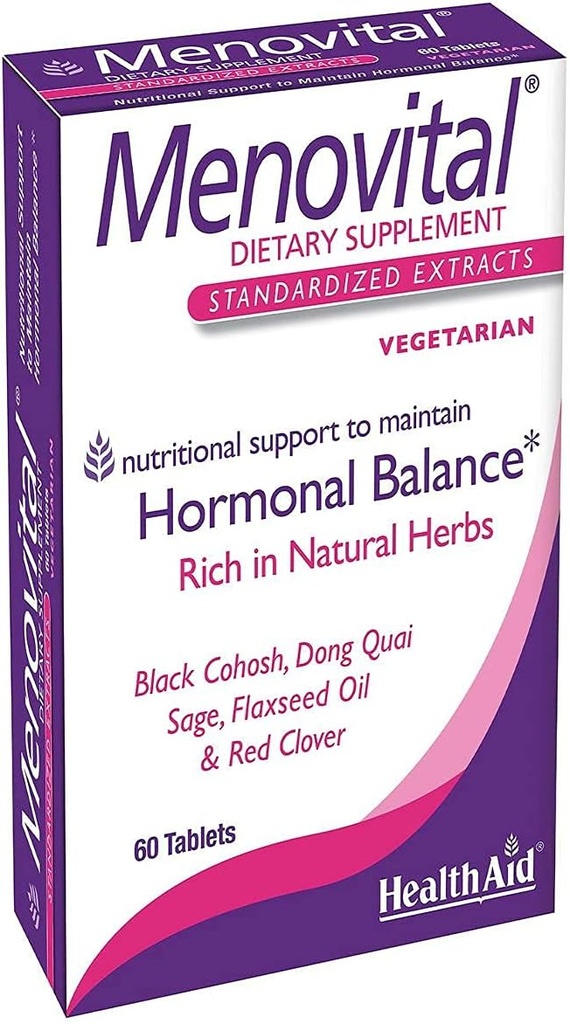HealtAid Menovital - Twice-Daily Herbal Supplement for Hormonal Balance Support 24; 60 tablet Vegetarian 124; Non- GMO & Gluten- Free