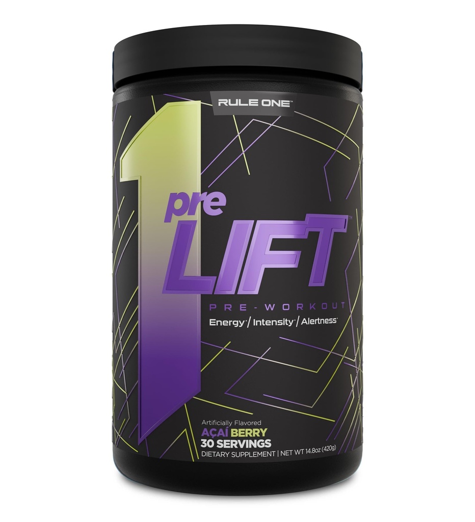 Rule 1 preLIFT Pre-Workout - 6g Citrulline, 3.2g Beta Alanine, 3 Caffeine Sumber + 20 Lainnya untuk Energi, Kesetiaan, & Endurance (30 Hamba, Acai Berry)