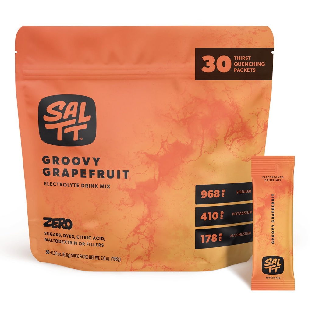 SallTT Electrolytes Powder Flavored Drink Mix - Groovy Grapefruit - 30 Hidration Packets - Magnesium, Posium, Sodium, Trace Mineces - Zero Sugar & Gluten Free - Travel Essentials