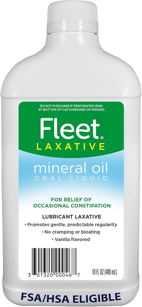 Fleet Mineral Oil, Oral Liquid Laxative, Pelepasan Sembelit untuk Dewasa, Vanilla Flavored, 16 Fl Oz