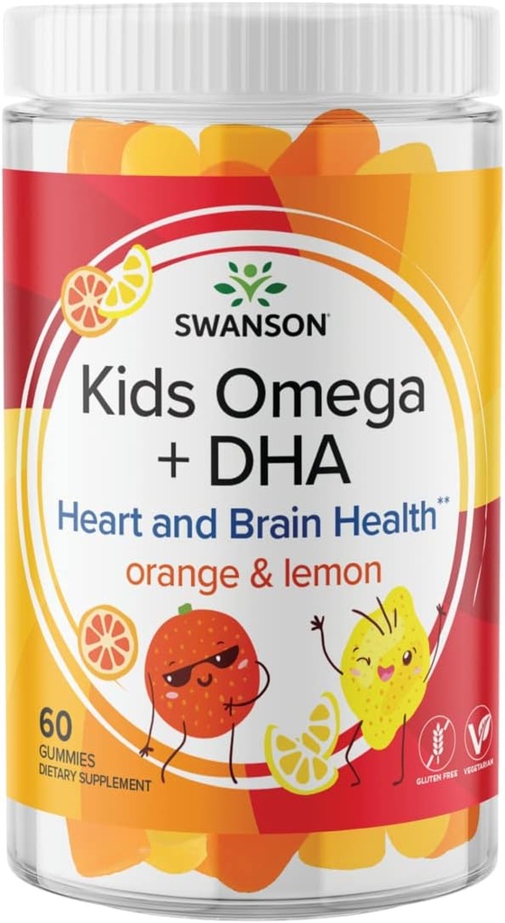 Anak Swanson Omega + DHA Gummies - 60 Gumies - Dukungan Kesehatan Otak dan Jantung untuk Anak-Anak - Natural dan Lezat