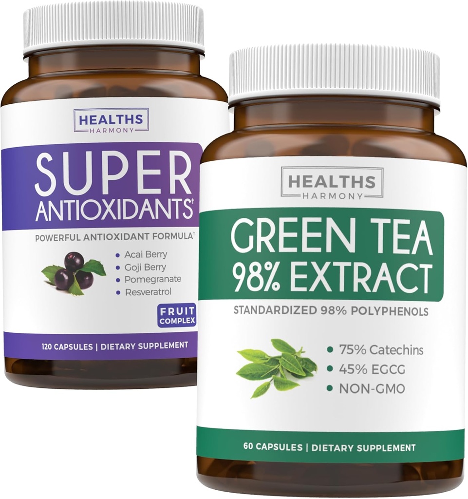Antioksidants & Green Tea Extract (1- Bulan Suply) Antioksidant Green Fusid - Super Antioksidants - Super Food Daily Blend (120 Caps) & Green Tea Extract with EGLG Polyphenol Catechin (60 Caps)