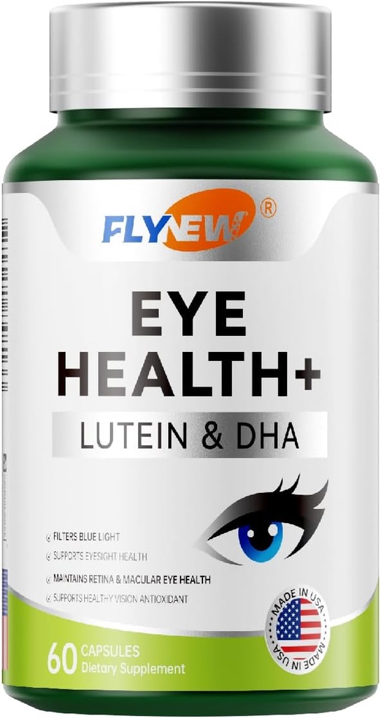 Tambahan Kesehatan Mata, Perawatan Mata dengan Lutein & DHA, Ekstrak Anthocanin Rich Blueberry, Dalkhanthin dari Marigold Flower Extract yang dibuat di USA 60 Kapsul