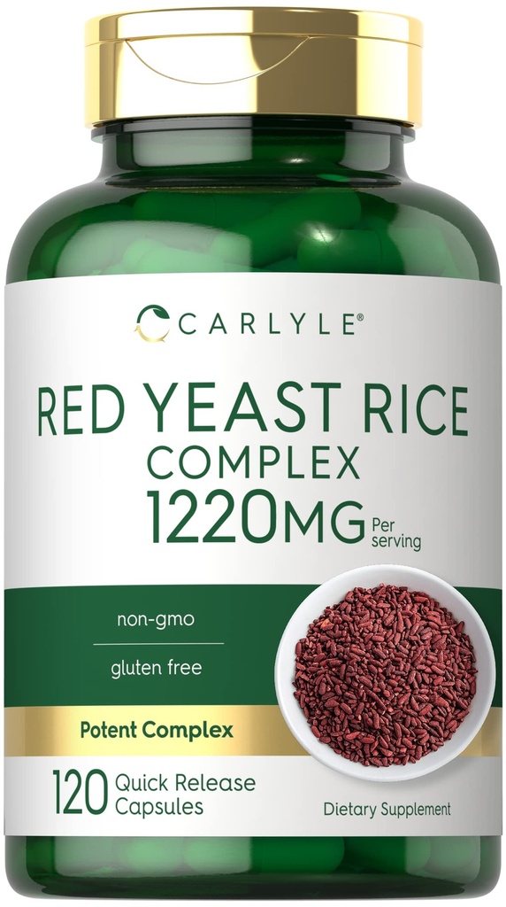 Carlyle Red Yeast Rice Complex 124; 1220mg 124; 120 Capsules 124; dengan Policosanol 124; Non-GMO dan Gluten Free Suplemen