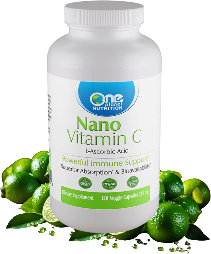 Satu Planet Nutrition Nano Vitamin C - Air Soluble Vitamin C untuk Pria & Women, Nar-GMO C untuk Dukungan Imunitas, Absorpsi Baik & Bioreavability, Vitamin C Kecil Capsules, 120 Capsules