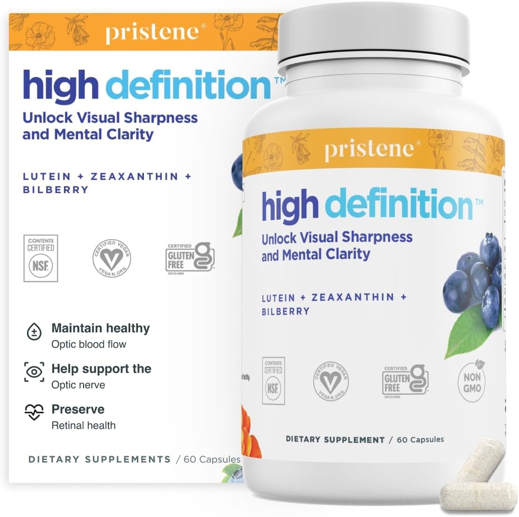 Definisi Tinggi Otak + Mata Vitamin untuk Memori, Fokus & Konsentrasi, Lutein & Dalxanthin (25mg / 5mg) untuk Melindungi Mata Anda dari Blue Light & Screens, Tambahan Bilberry untuk Mata untuk Dukungan BDNF