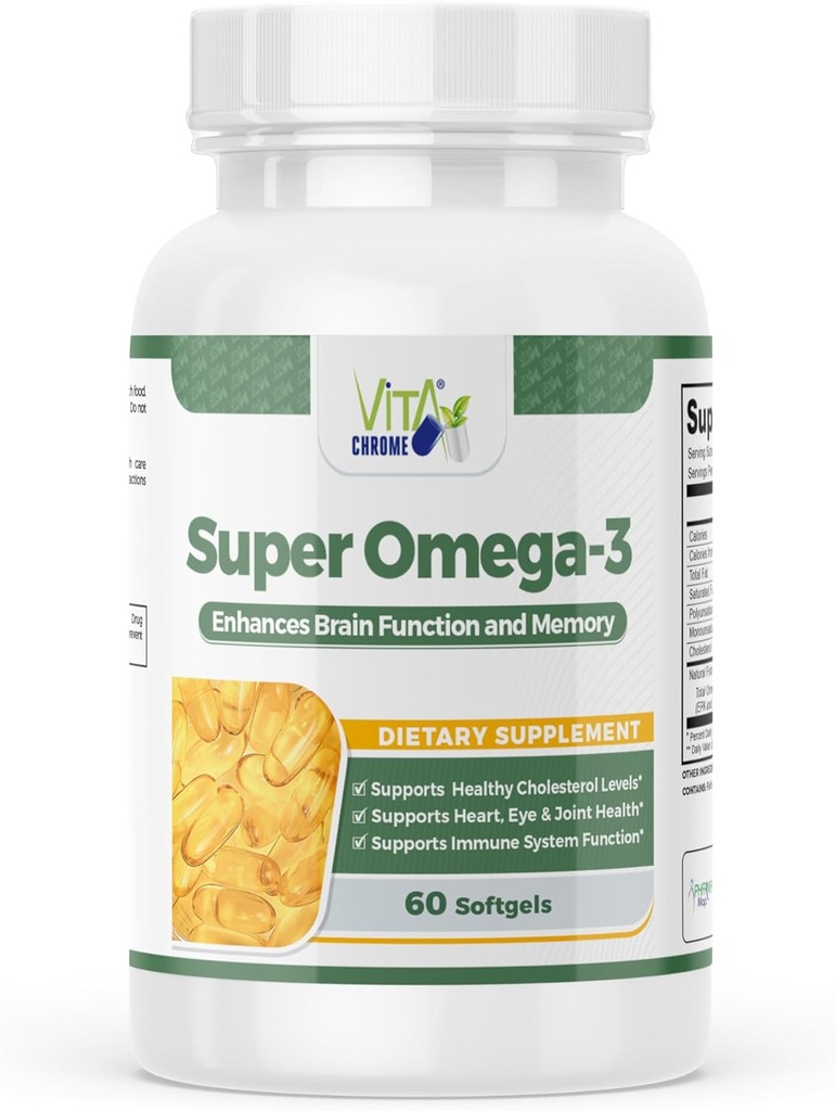 Super Omega-3 Minyak Ikan, Supports Heart Health, 1000 Mg, 300 Mg Omega-3, Rapid Lepaskan Softgels, Dibuat di USA, 60 Softgels
