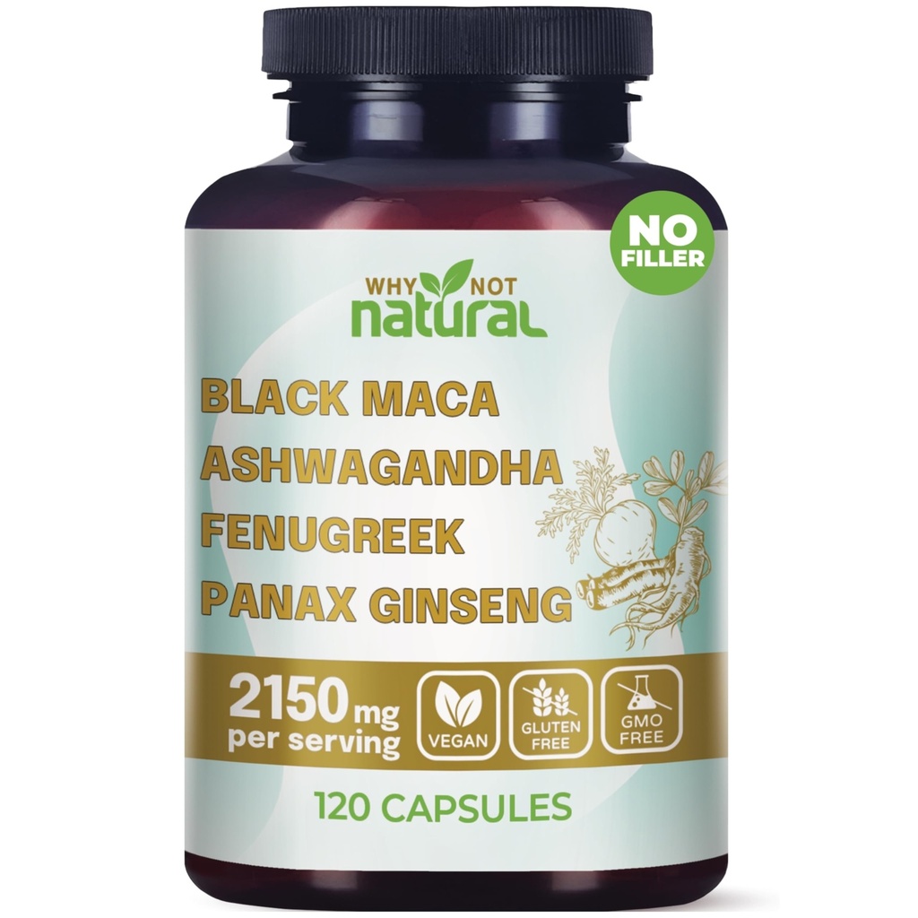 Mengapa tidak Natural 4-in-1 Organic Black Maca Root, Ashwagandha, Fenugreek, Panax Ginseng Kapsul, Tambahan untuk Pria dan Wanita