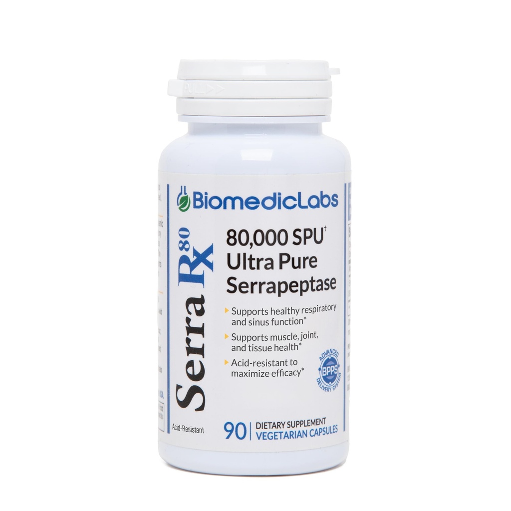 Serra- RX 80.000 SPU Serrapeptase - Acid- Resistan Protolytic Enzyme, Non-GMO, Gluten Free, Vegan, Supports Sinus & Lung Health, 90 Veg Capsules