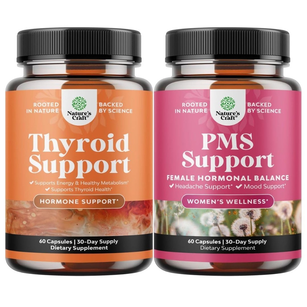 Bundle of Herbal Thyroid Support Complex and Herbal PMS Supplement for Women