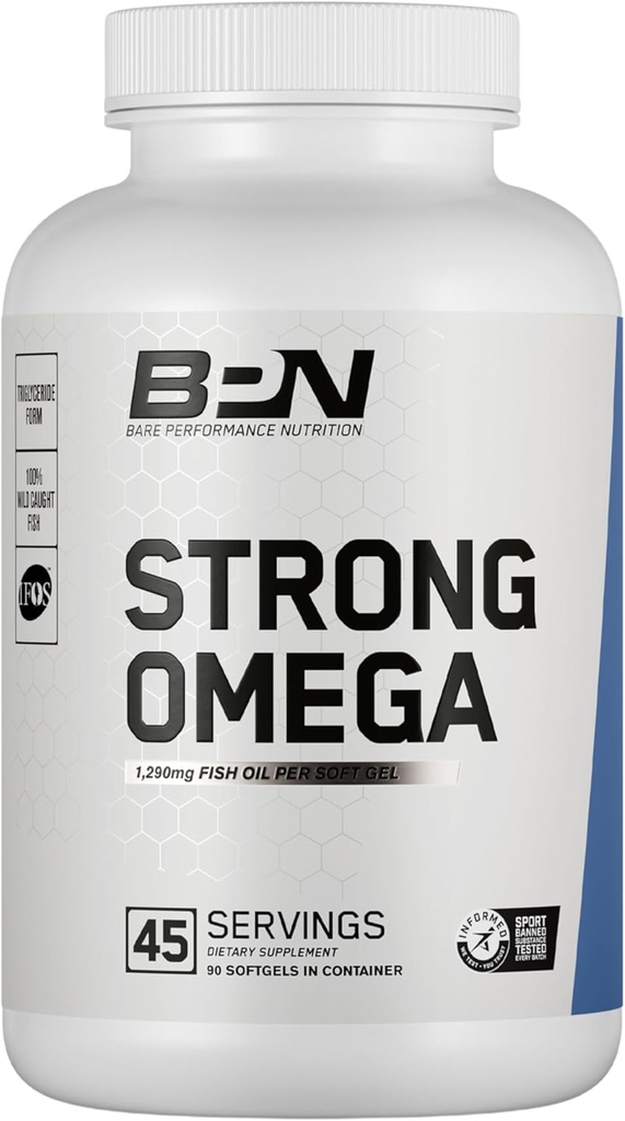 BAE PERFORMUCE NUTRITISI, BPN Strong Omega Fish Oil Soft Geel, 1290mg Fish Oil per Capsule, Wild Caught Fish, Sustable Diberi, IFOS Certifikasi