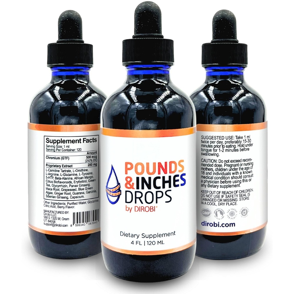 Pounds Dirobi dan Inches Weight Management Drops, Liquid Suplement for Women and Men, Diet- Pill Alternatif dengan Flavor Blueberry Delicious