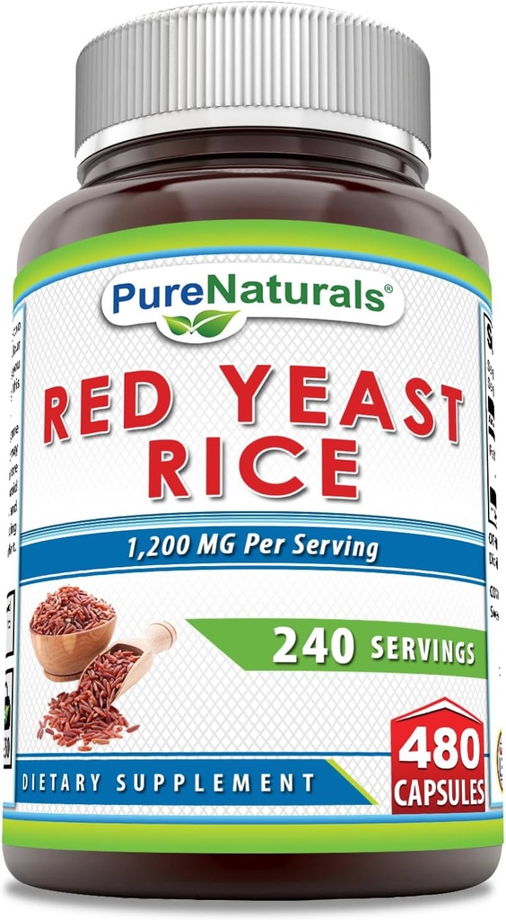 Murni Rice Yeast Merah 1200 Mg per Serving, Kapsul Supplemen 124; Non-GMO 124; Gluten Free 124; Dibuat di AS (480 Count)