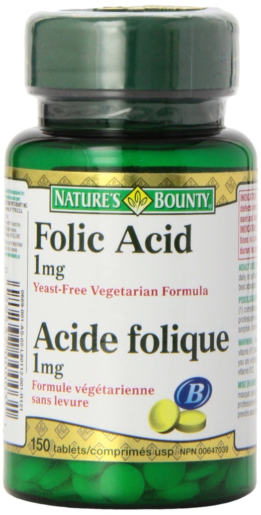 Nature 's Bounty Folic Acid 1 mg 150 Tablet (Packaging May Vary)
