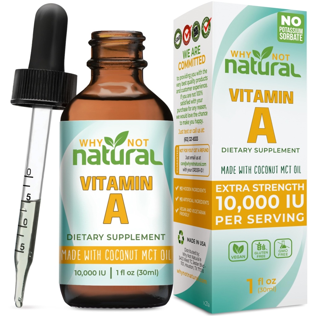Mengapa tidak Vitamin Alam A Drops 10.000 IU - Liquid retinyl Palmitate dengan Coconut MCT Oil, Vegan VIT A Suplemen Skin - 1 oz sublingual Tincture