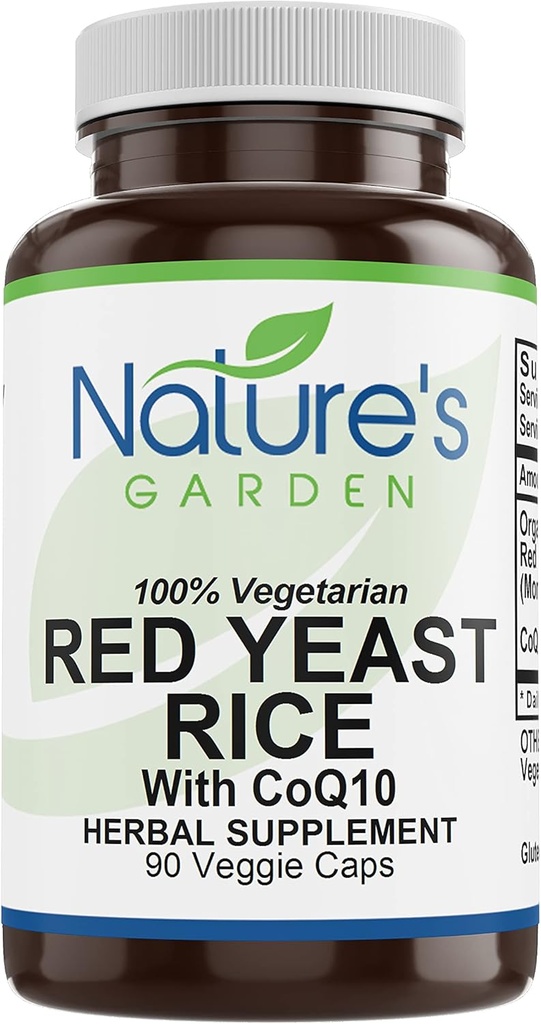 NATURE 'S GARDEN ESSENTIALS Red Yeast Rice Organik dengan CoQ1090 Vevgie Caps dengan 600mg Nation Rotile Red Rice Yeast Plus Co Q 10 - Nature Dukungan untuk Kolesterol