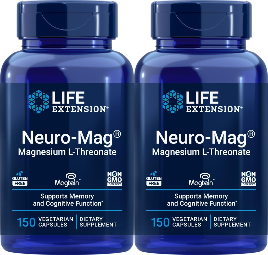 Neuro- Mag 150 Vegetarian Capsules (Paket 2), Magnesium L- Threonate, Magtein Suplemen