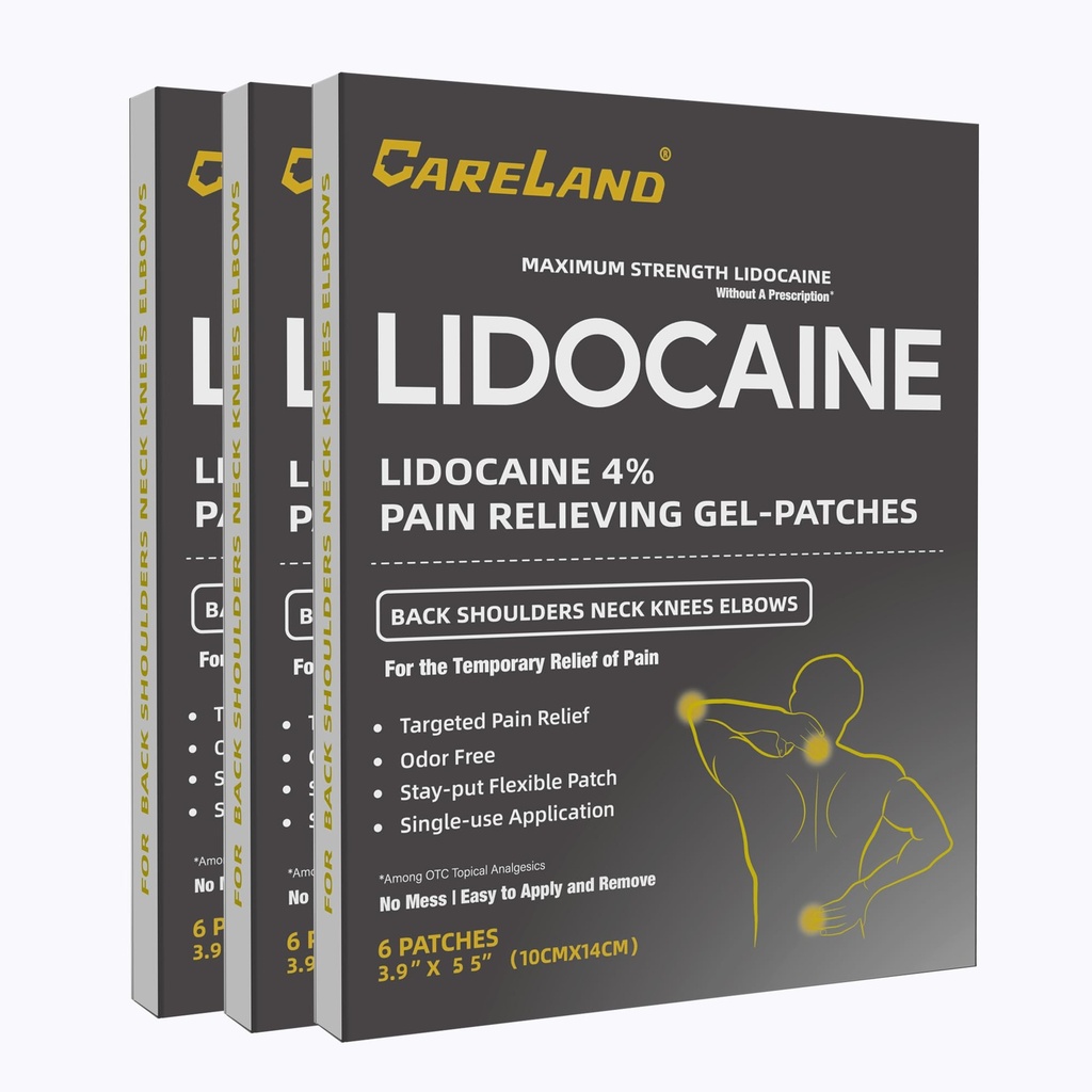 CARELAND Lidocaine Gel Patch, 18 Count Maximum Power Paints Patches for Muscle Relief in Neck Knee Back and Shoulders Unscented Nuring Patch for Soothing Nerves, Joints