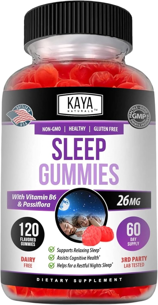 (26mg) - Suplemen Kesehatan dan Bantuan Tidur untuk Orang Dewasa - Vitamin B6 dan Melonalin Gummies - Gummy Vitamin untuk Perempuan dan Pria - 120 Cacah