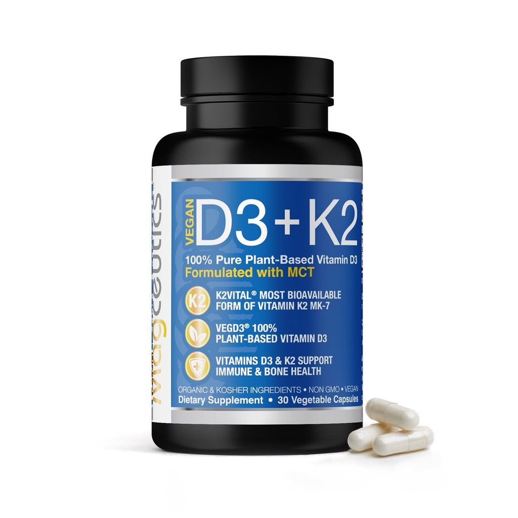 Vitamin D3 K2 dengan MCT, 5000 IU Vegan D3 & 100 mcg MK7 K2, Dukung Bones Kuat dan Kesehatan Ammune - 30 Kapsul (30 Hari Supply)