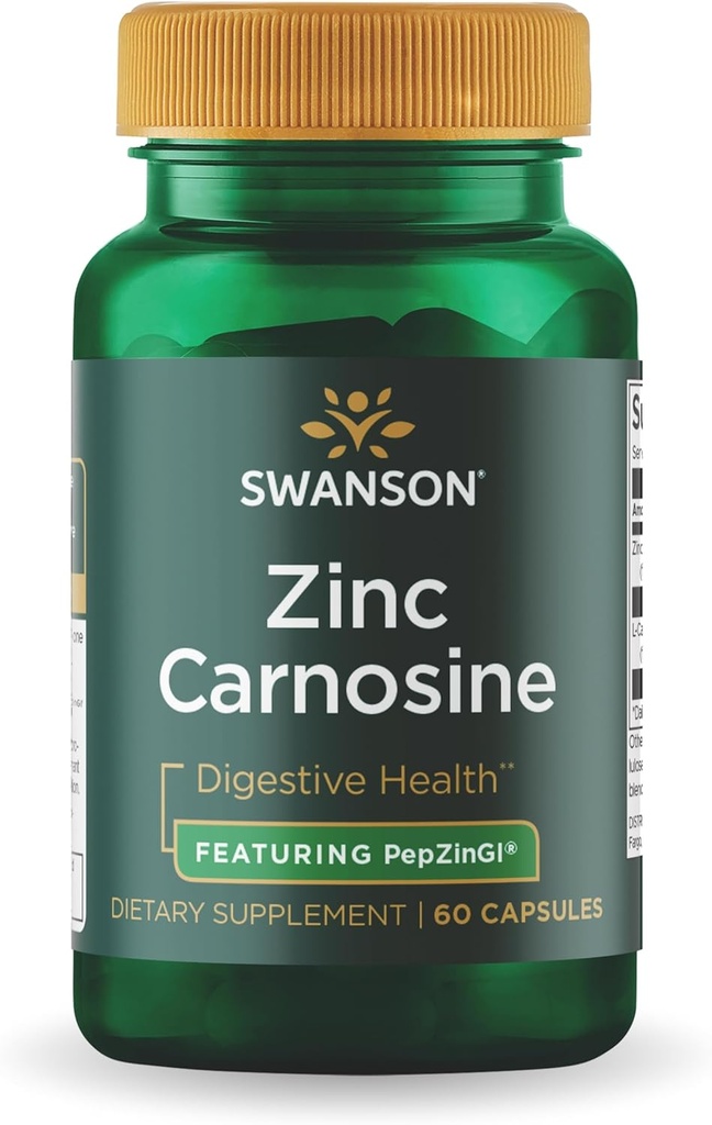 Swanson Ultra Zinc Carnosine (PepZinGI) - 60 Capsules - Suplemen Alam untuk Kesehatan Gastric, Dukungan Digetical, dan Keseimbangan Mikrobial Perut