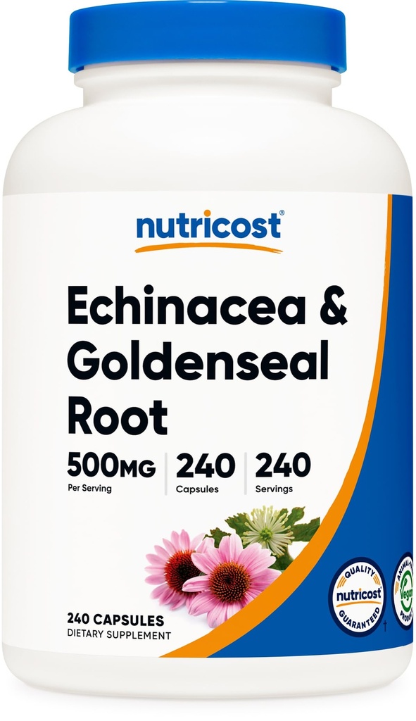 Echinacea & Goldenseal Root, 500mg, 240 Capsules - Vegetarian Caps, Non GMO, Gluten Free