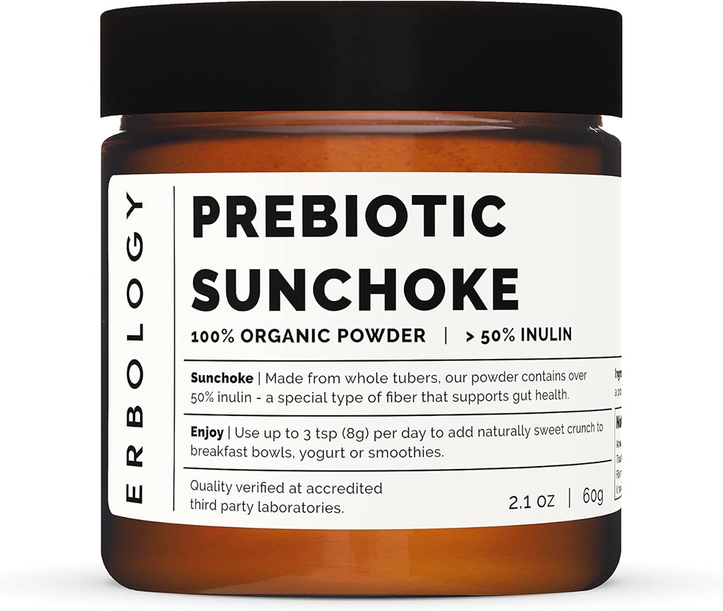 Erbologi Powder Organik Sunchoke 2.1 oz - 30 Layanan - 50% Prebiotic Inulin Fiber - Mendukung Kesehatan Gut dan Promoles Diverse Microbiome - Feed Good Bakteria - Vegan - Gluten- Free - GMO-Free