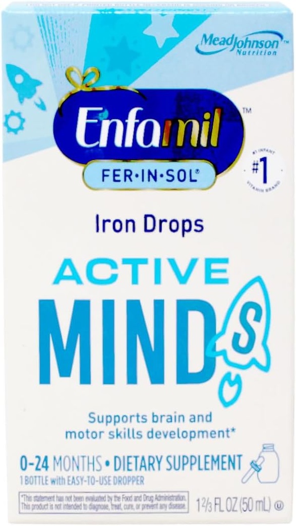 Enfamilil Fer- In- Sol Iron Suplemen Drops untuk Bayi & Toddlers, 15 mg, 1.67 lf oz (50 ml)