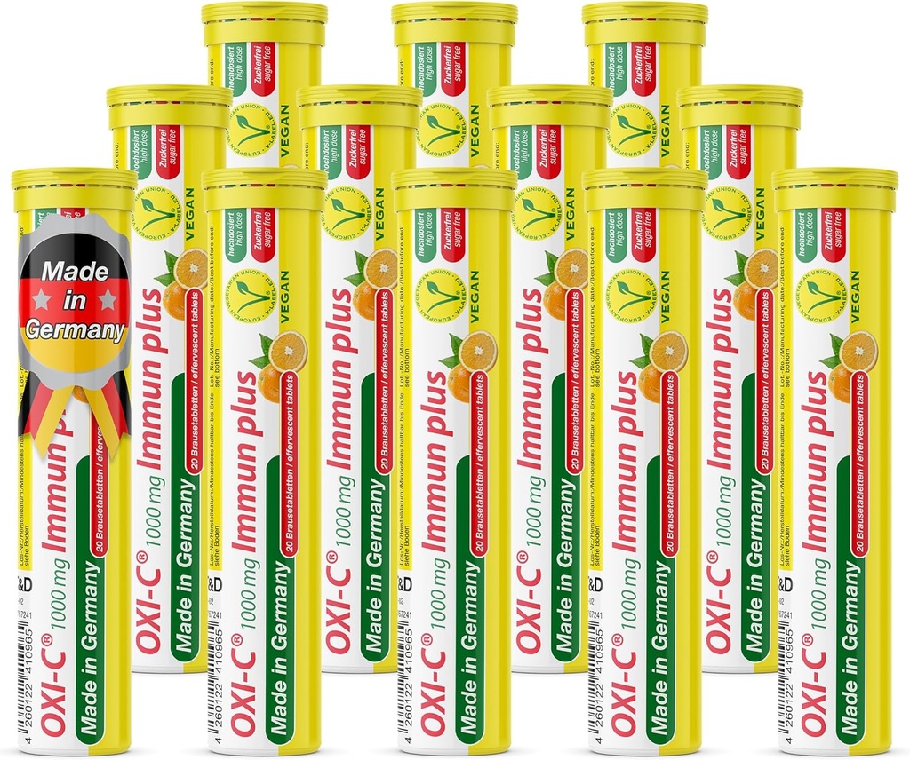 T & D Oxi C 1000 mg Vitamin C - 240 Vegan Drink Effervescent Tablet - Orange Flavor - dibuat di Jerman